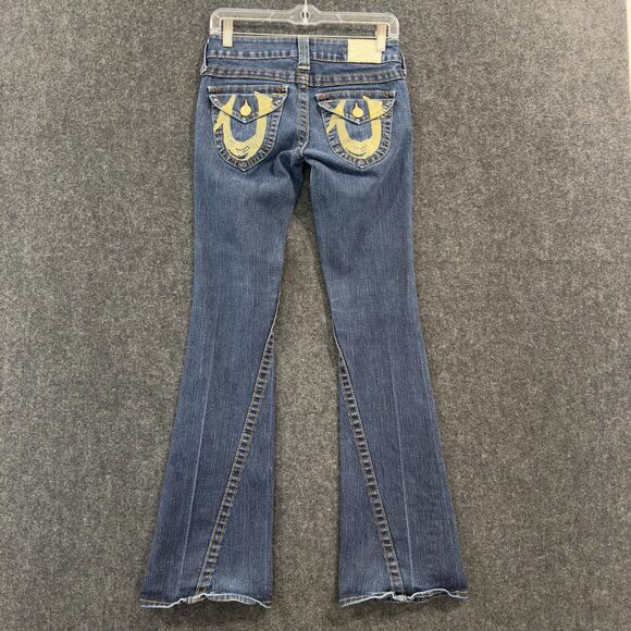 True Religion Joey Jeans Women's 25 Blue Flare Made in USA Distressed Stitching - Picture 9 of 12